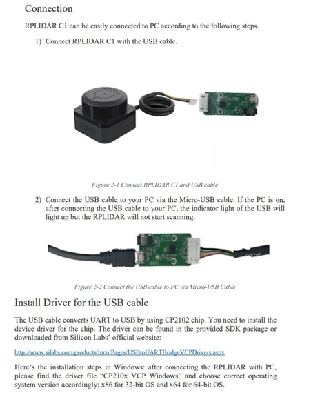 RPLIDAR C1 360 Degree 2D Lidar Sensor with USB and micro-USB cable for computer connection