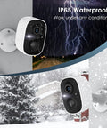 Wireless Outdoor Security Camera Kit Four Pack 2K Battery Powered Cameras for easy home surveillance in snow and rain
