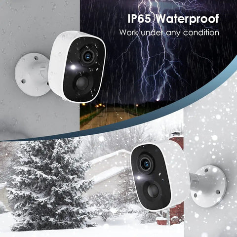 Wireless Outdoor Security Camera Kit Four Pack 2K Battery Powered Cameras for easy home surveillance in snow and rain