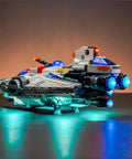 LED Lighting Kit for 75357 Airship Model, USB Powered Copper Wire Light System, brightly illuminating a Lego airship on a surface.