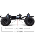 Fully Assembled RC Chassis With Wheels For 1/10 Crawler SCX10 II 90046 90047 Upgrade Kit, side view, with measurements.