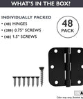 Heavy Duty Matte Black Interior Door Hinges Set Of 48 with screws for 3.5x3.5 inch doors with 5/8 inch radius corners