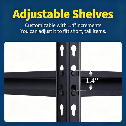 Beefy Five Tier Heavy Duty Garage Storage Shelves With Adjustable Metal Frame And Thick MDF Panels, 2000 Lb Total Capacity, 1.4-inch shelf adjustment