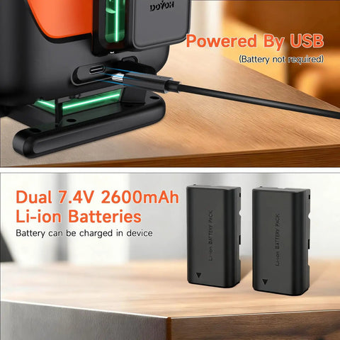 4D Laser Level With Tripod And Dual Batteries 360 Self Leveling Green Beam for construction site with USB and dual 2600mAh batteries.