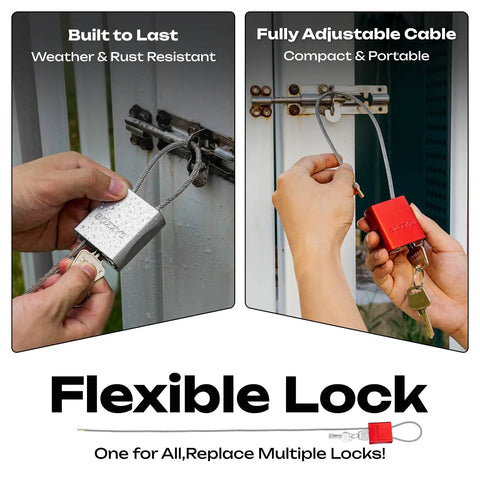 Adjustable Steel Cable Padlock With 3 Keys, 3.28 Feet Long, Weatherproof Aluminum Lock for Bikes, Gates, Lockers in use outdoors