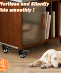Effortless heavy duty caster wheels on cabinet, dog rests nearby