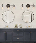 3 Light Black Vanity Light With Clear Glass Shades, Modern Farmhouse Bathroom Lighting Fixture above double vanity mirrors