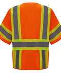Heavy Duty Neon Orange Mesh Safety Vest With Seven Pockets And 3M Reflective Tape For Top Shelf Day And Night Visibility Ansi Isa Class 3 Rated And Built For The Daily Grind, back view showing reflective strips.
