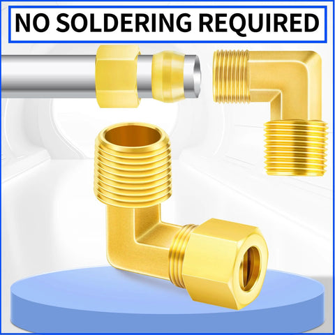 Amazon ChillWaves brass compression tube fitting, 5/8 in OD x 1/2 in NPT male, 90-degree elbow, 2-pack