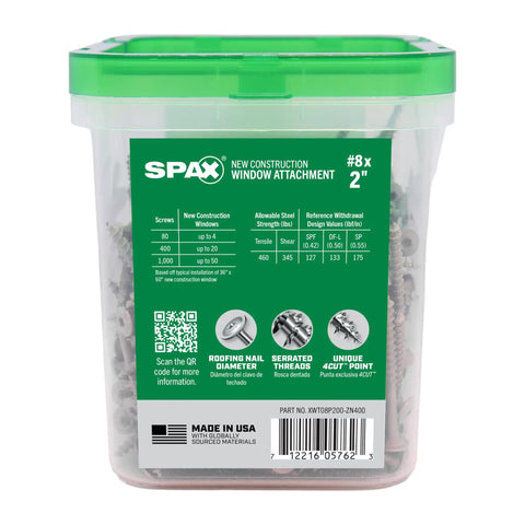 Fast Easy Exterior And Interior Wafer Head Wood Screws Window Install Kit Size 8 By 2 T20 Torx HCR X 20 Multimaterial 400 Pieces With Bit Included Replaces Nails For Quick Tight Secure Window Mounts Up To 10 Windows. Clear tub of #8 x 2 in window attachment screws