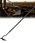 Long Handle 59 Inch Triangle Garden Hoe With V Blade For Deep Trenches shown in a field