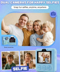 Kids Instant Print Camera With Carrying Case And 32GB SD Card, Selfie Ready Digital Toy For Ages 3 To 12, Five Color Printing Red Blue Green Orange Black And White, Includes 6 Rolls Paper And Portable Gift For Christmas Or Birthday, blue dual-lens camera
