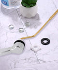 Universal Metal Side Mount Toilet Handle With Stainless Steel Flapper Chains Durable Brass Flush Lever Replacement Kit on marble surface