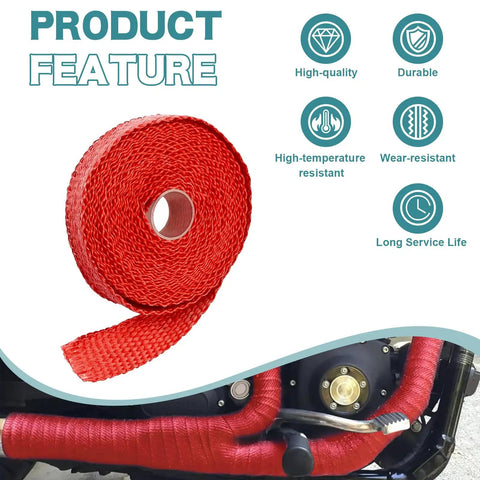 Badass Titanium Fiberglass Exhaust Heat Wrap 16 4 Ft Thermal Insulation For Cars Trucks And Motorcycle Engines Handles 2000 Degrees in red