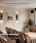 Flynix LED Indoor Wall Sconces, 5 Color Temps Dimmable Hardwired Wall Light displayed in a modern theater room with elegant design.