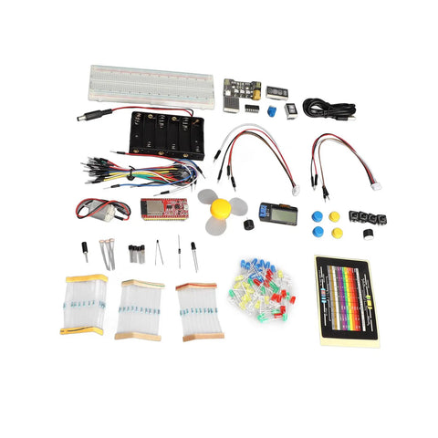 Premium ESP32 Development Board Kit Engineered For Python IoT Programming and No Fuss DIY Projects with various components laid out.