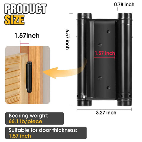 Double Action Spring Hinges For Double Swing Doors, Saloon And Cafe Pub Doors, 6 Inch 201 Stainless Steel, Black Finish, size diagram