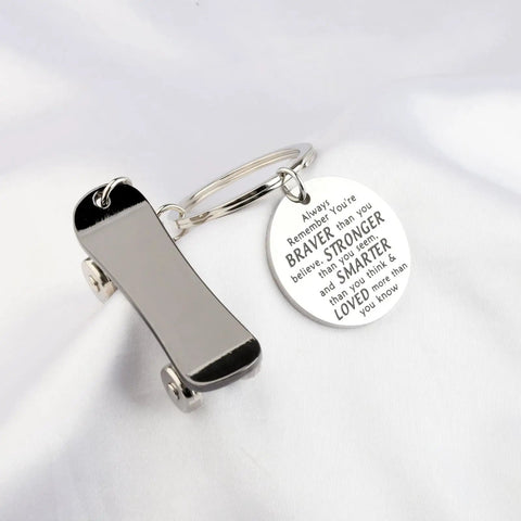 Dope Mini Skateboard Keychain For Skaters And Gift Lovers, Stainless Steel Pendant 1.18 Inches with inspirational engraving