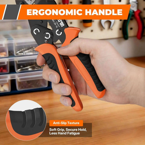 5-In-1 Wire Crimping Tool Ratcheting Crimper for AWG 28-16 with ergonomic handle and anti-slip grip for automotive wire connectors