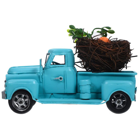Totally Farmhouse Easter Truck With Eggs Mini Diecast Vintage Pickup Decor; blue truck with nest and eggs