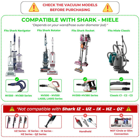 Compatibility chart for Crevice Tool Attachment With Adapter Kit For Narrow Gaps And Tight Corners Compatible With Vacuum Models NV350 NV360 NV500 Rotator And Rocket