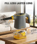 Entalva Handheld Steam Cleaner Gray With Smart Led Display And 15 Pieces Cleaning Kit on a table, showing 410ml tank and ergonomic design.