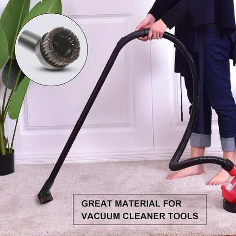 Person using a vacuum with 36mm Long Horse Hair Vacuum Brush With Universal Connector For 32mm And 1-1/4 Hose Easy Fit 1-1/4 To 1-3/8 Adapters