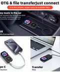 Dope 128GB Bluetooth 5.3 MP3 Player with Built-In Speaker connected via AUX and Type-C cable to phone and laptop