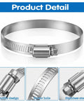 Close-up of 20 Pieces 4 Inch Stainless Steel Hose Clamps 304 Grade Worm Gear Duct Clamps Heavy Duty Adjustable From 3.6 To 4.5 Inches