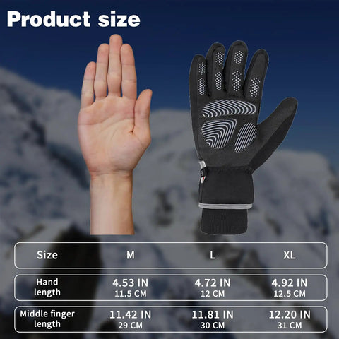 Waterproof Thermal Ski Gloves With 3M Thinsulate Insulation For Snowboarding Cycling And Mountaineering Non Slip Grip size chart