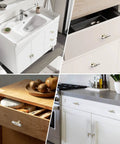 Installation of 10 pack cabinet knobs in brushed nickel and gold finishes on kitchen and bathroom furniture drawers.