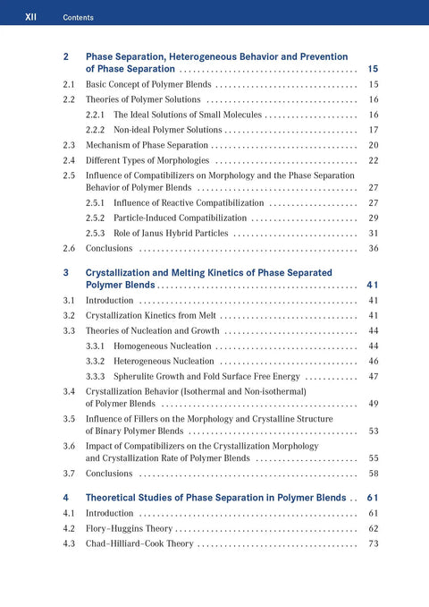 Content page of 'Process Induced Phase Separation In Polymer Blends A Down To Earth Guide To Materials Characterization Properties And Real World Applications For Engineers And Researchers'