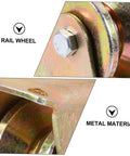 Close-up of Two Pack Groove Sliding Gate Rollers Track Wheels showing metal construction and rail wheel design.