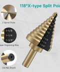 Step drill bit from All In One Step Drill Bit And Countersink Set With 50 Sizes, HSS Titanium Coated Bits For Metal Wood Plastic.