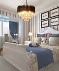 Modern Crystal Chandelier 3 Tier Round Black And Gold Pendant Light With 12 LED Bulbs in elegant bedroom setting