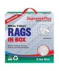 Bulk White Cotton Cleaning Rags Recycled T Shirt Rag Pack 5 Lb Compressed Box For Oil Grease Paint Stain Cleanup Auto Care Multipurpose Absorbent Garage Towels packaging