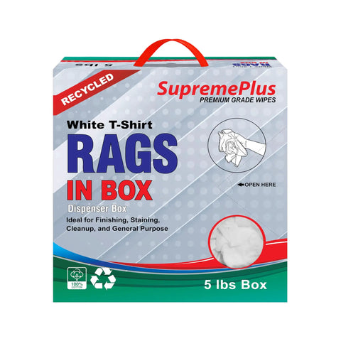 Bulk White Cotton Cleaning Rags Recycled T Shirt Rag Pack 5 Lb Compressed Box For Oil Grease Paint Stain Cleanup Auto Care Multipurpose Absorbent Garage Towels packaging