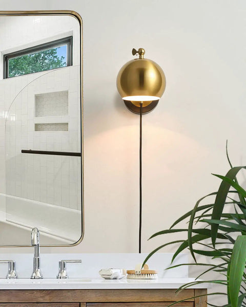 Gold Plug In Wall Sconces Set Of 2 Industrial Vintage Boho Adjustable Lighting Fixtures With E26 Sockets near a bathroom vanity