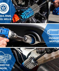 Extended Reach Drill Brush Attachment For Cars And Trucks With Beast Power And Heavy Duty Non Scratch Nylon Bristles All Purpose Wheel And Tire Cleaner For Tires Rims Wheel Wells Engine Bays Exhaust Pipes Running Boards And Hard To Reach Areas in use on wheels, exhaust, and engine bay