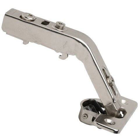 Top Shelf 2 Pack Bi Fold Corner Lazy Susan Hinges With Self Closing Action And 135 Degree Sweep in nickel finish.