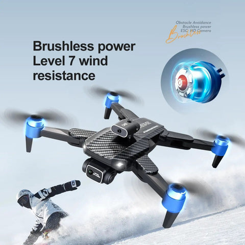 Foldable 4K Drone With Dual Cameras And 110 Degree Wide Angle flying in snowy mountain with wind resistance feature