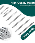 Close-up of All In One Watch Band Pins Replacement Kit With Spring Bar Tool and 40 durable stainless steel pins in eight sizes.