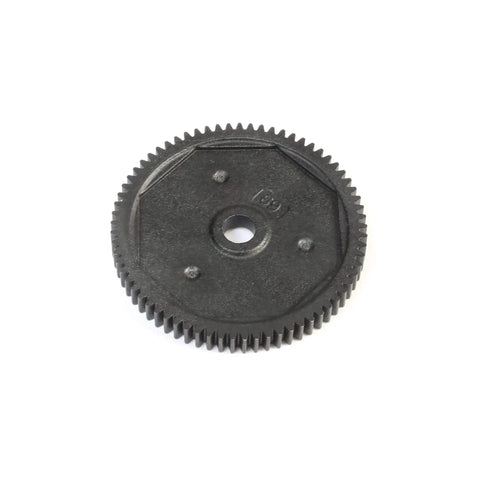 Front view of Team Losi Racing 69T Spur Gear SHDS 48P for electric RC cars and trucks, durable wide tooth composite.