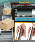 Built Like A Tank Stainless Steel Roller Set Includes Five Heavy Duty Conveyor Rollers For Material Handling And Workshop Jobs featuring installation process with spring shaft.