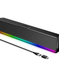USB C Powered Desktop Speakers For PC Laptop Monitor And Tablet, RGB light bar, extra long cable, no AUX needed, black design