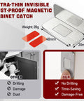 Ultra Thin Magnetic Cabinet Door Catch Set, 14 Pack Adhesive Drawer Latch in silver, dimensions and features