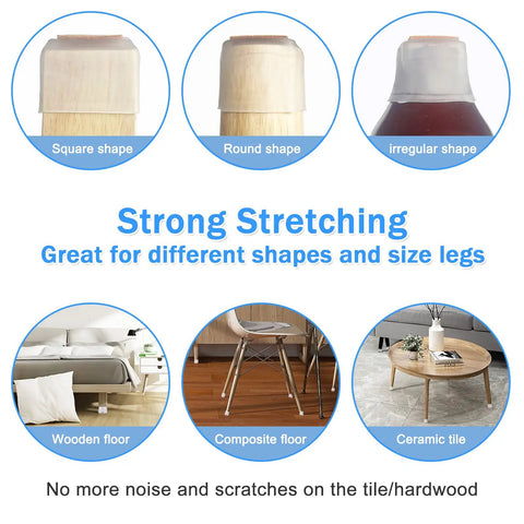 Square And Round Chair Leg Protectors With Felt And Silicone Covers For Quiet Furniture Moves, elastic universal fit on different floors