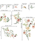 Rose Vine Floral Wall Decals Peel And Stick Watercolor Garden Theme For Bedroom Living Room And TV Wall Easy To Apply No Mess Waterproof Non Toxic Self Adhesive Material shown in various sizes and arrangements
