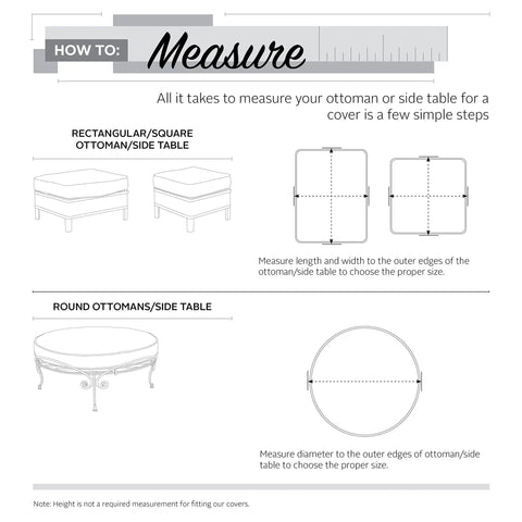 Guide on how to measure for Water Resistant 24 Inch Round Patio Ottoman and Table Cover, Heavy Duty Outdoor Furniture Shield With UV Stabilized Gardelle One Fabric, Fits 24D x 20H, Two Year Warranty.