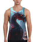 Men S Mechanical Dragon Graphic Tank Top Hella Lightweight Quick Dry Athletic Sleeveless Muscle Shirt Super Airflow Polyester Gym Workout Tee in black with dragon design.